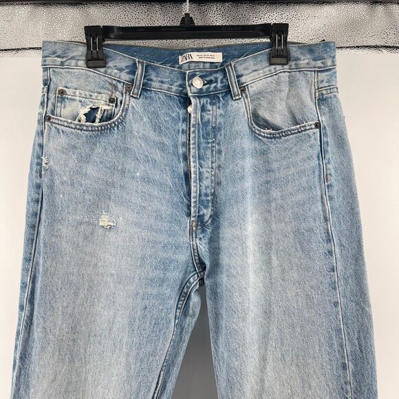 ZARA Women’s High Rise Button Fly Distressed Straight Leg Jeans Size 34 - Picture 3 of 13